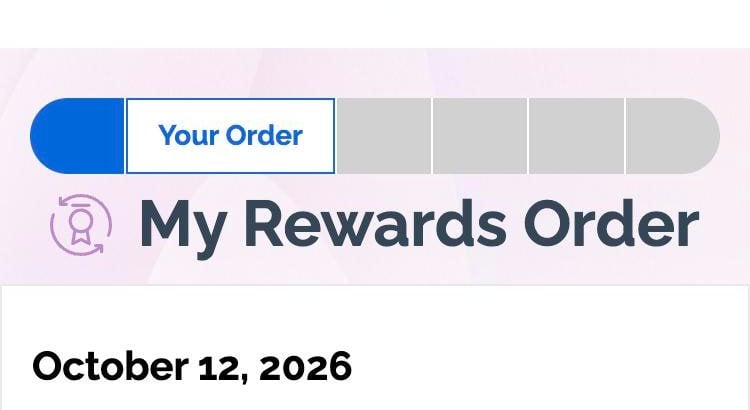 The official cart on a phone: a progress bar reading “Your Order” and the title “My Rewards Order”